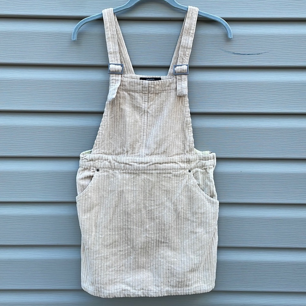 Cream Corduroy Overall Mini Dress